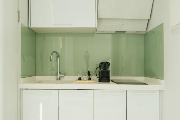 Kitchen in the room with private pool